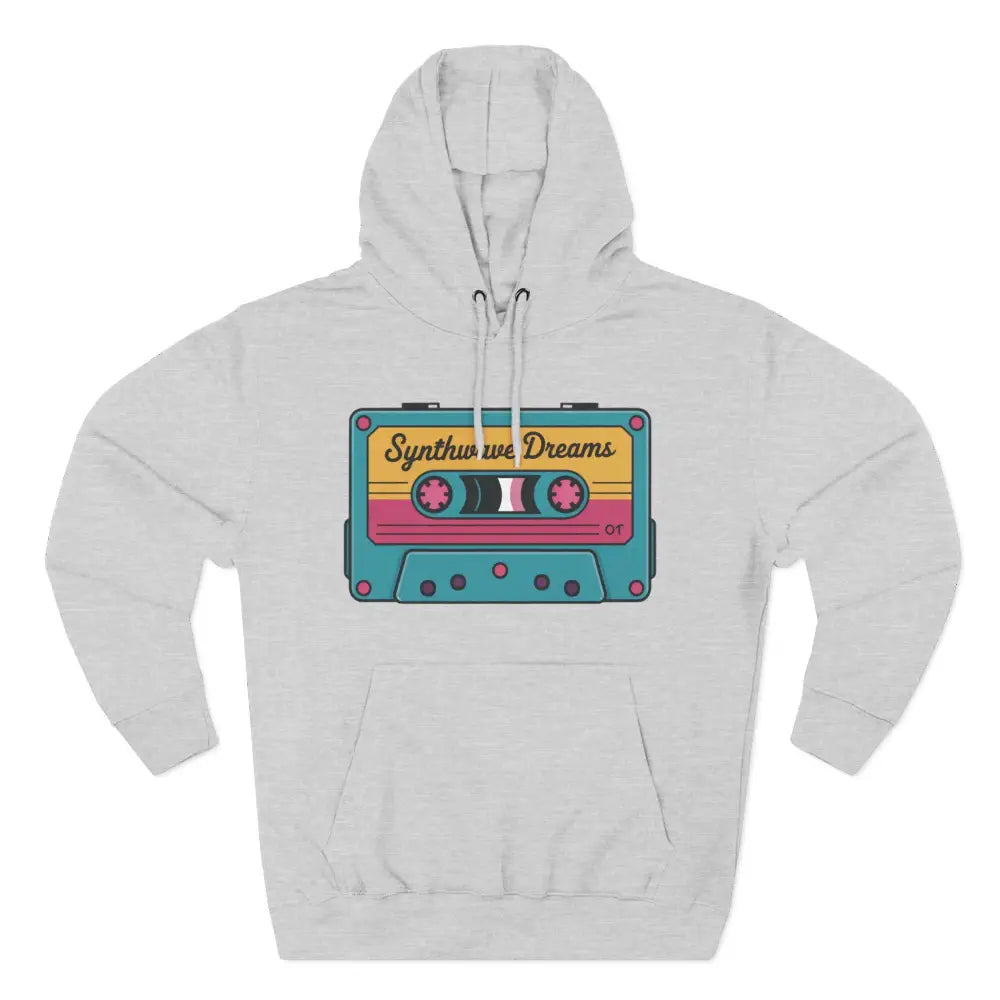 Light grey hoodie with colorful cassette tape graphic, machine washable at max 30C
