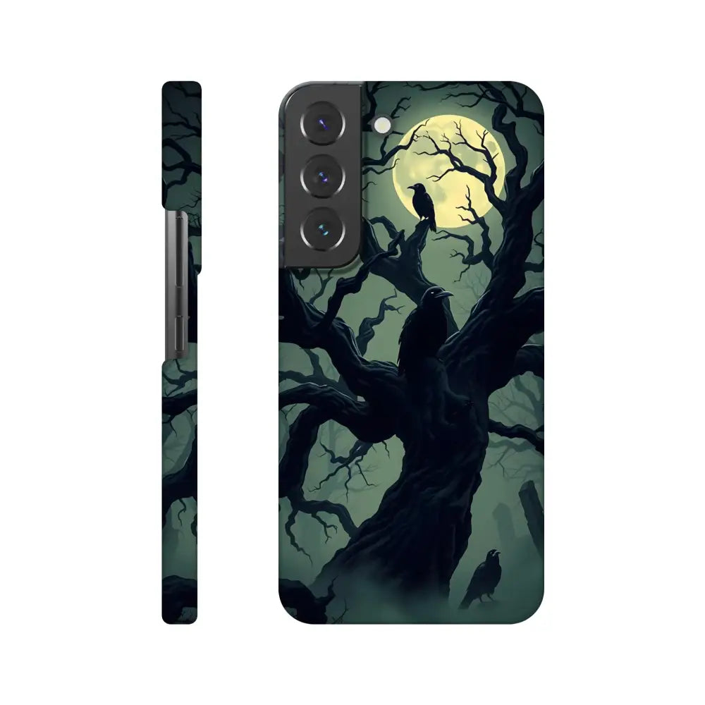 Raven-themed Samsung Slim Case from PixiOnyx Phantom Grip Series with Crooked Moon design