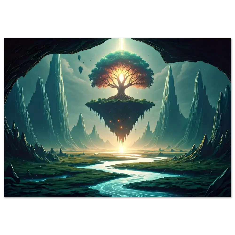 Floating tree island depicted in Sanctuary of the Skyroot PixiOnyx Dreamscape Print