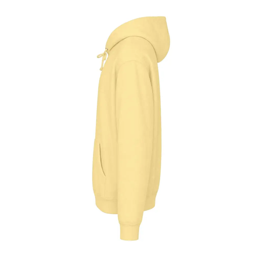 Send It Graphic unisex hoodie in soft yellow with fleece-lined hood, ribbed cuffs, drawstring, and front pocket