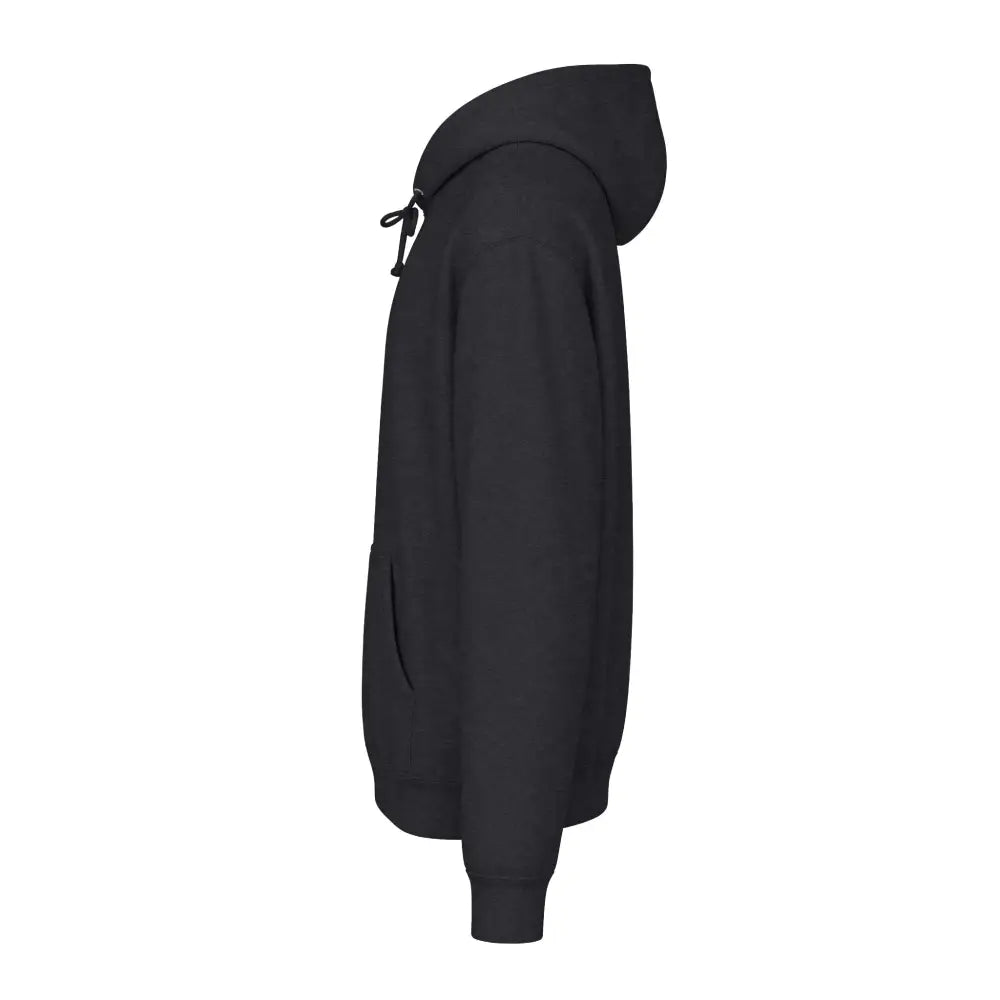 Black heavyweight hooded sweatshirt with drawstring and front pocket featuring jet ski graphic pullover design