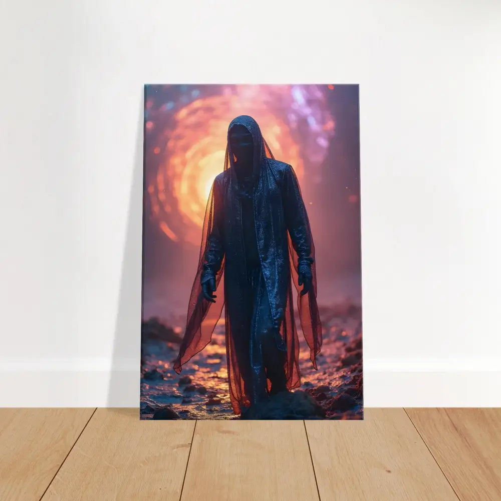 Framed dark figure in a hooded cloak from Shadowwalker Canvas PixiOnyx Wall Art