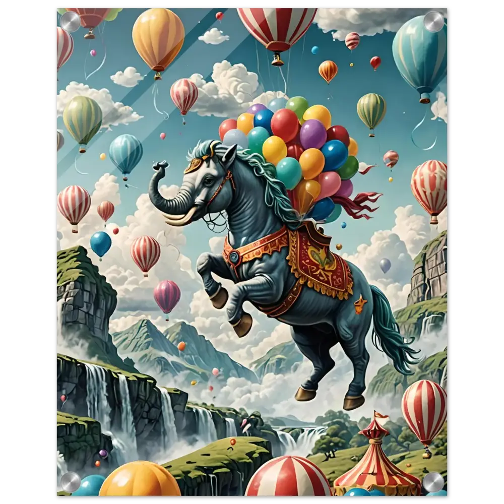 Elephant-headed horse with colorful balloons from Skybound Majesty Acrylic Fantasy Print