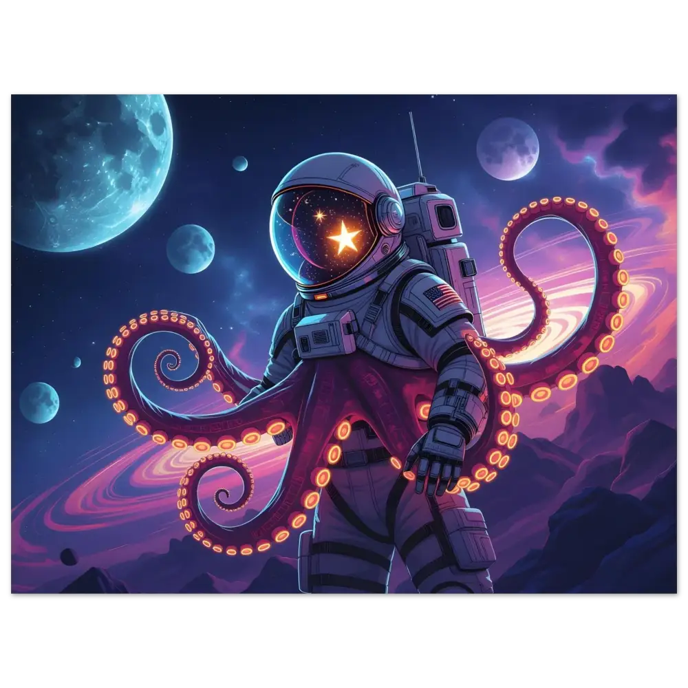 Astronaut with octopus tentacles on Space Octonaut Poster Cosmic Tentacle Voyager Fine Art Print