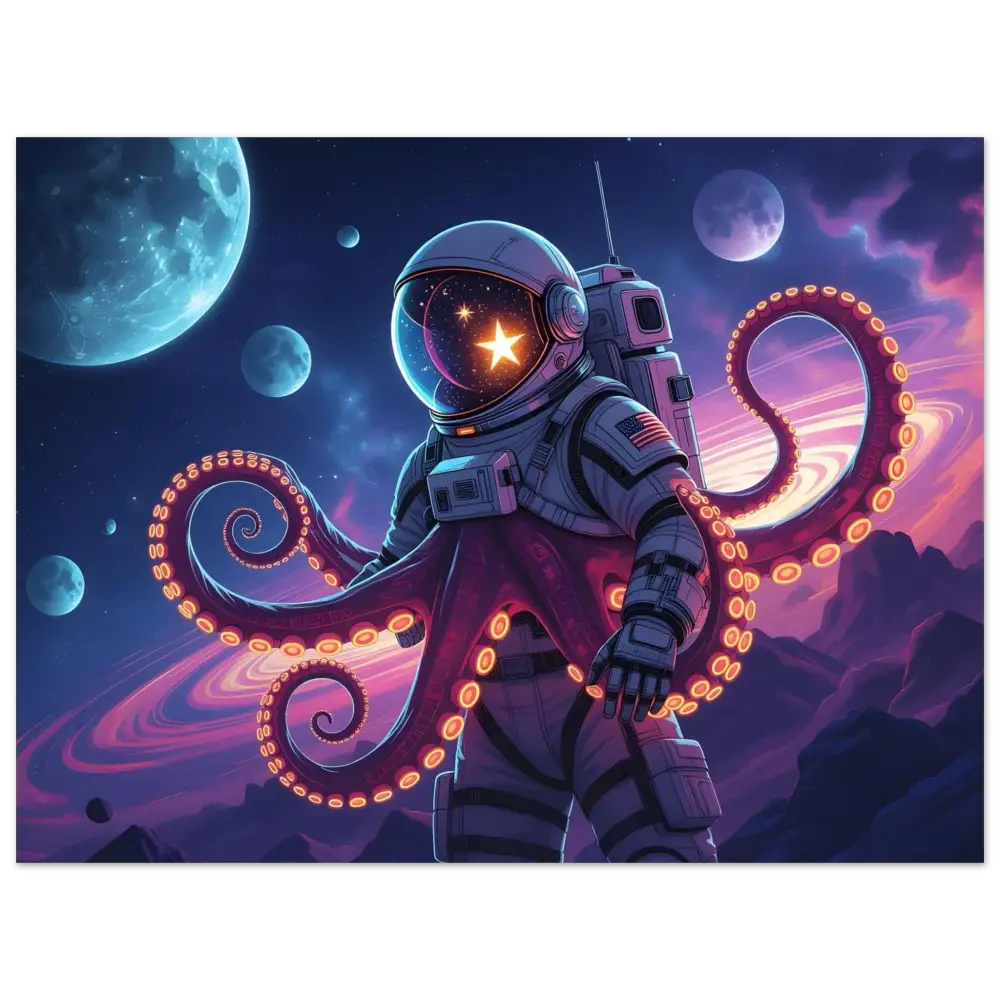 Astronaut with octopus tentacles on Space Octonaut Poster Cosmo Tentacle Voyager Fine Art Print