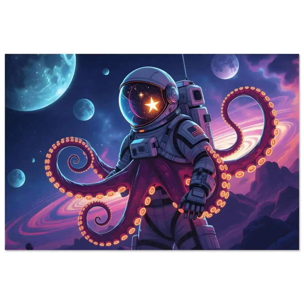 Astronaut octopus hybrid cosmic tentacle voyager fine art print space octonaut poster