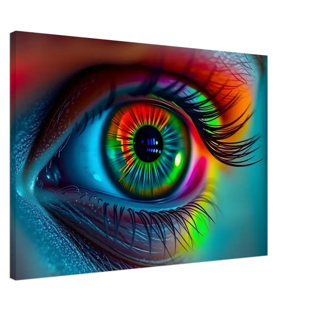 Colorful eye art on Spectrum Vision Canvas Chromatic Pulse PixiOnyx Surrealist Wall Art