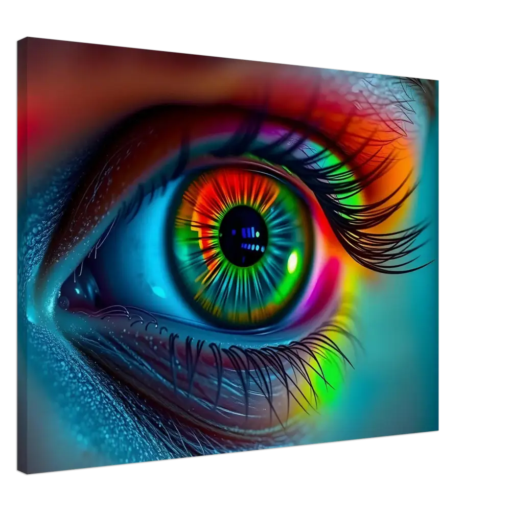Colorful human eye art on Spectrum Vision Canvas Chromatic Pulse Surrealist Wall Art