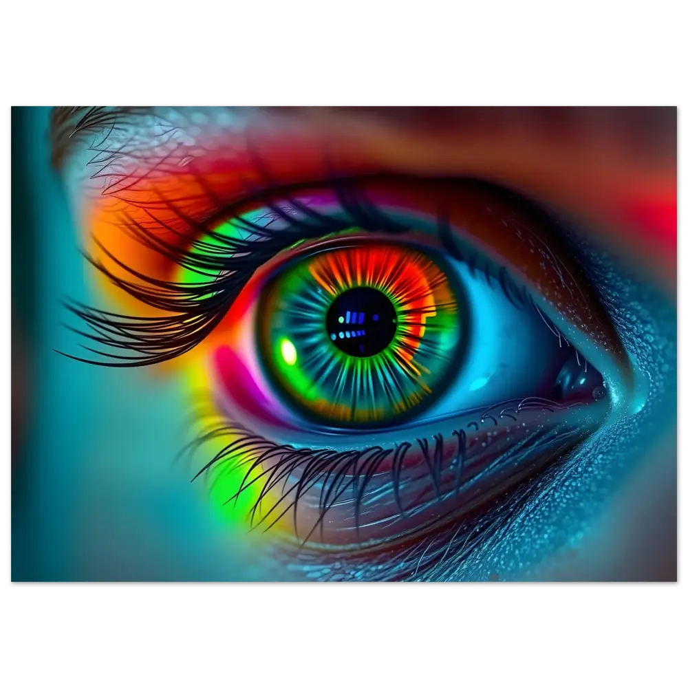 Rainbow-colored human eye on Spectrum Vision Mirrored Aluminum Print by PixiOnyx