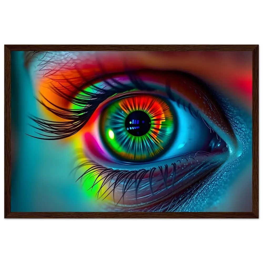 Framed colorful eye art displayed in Spectrum Vision Mirrored Rainbow Frame Poster