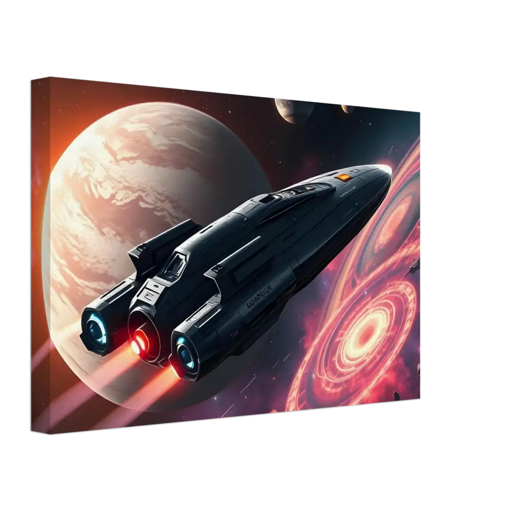 Framed spaceship art from Starship Voyager stretched canvas cinematic space adventure by PixiOnyx