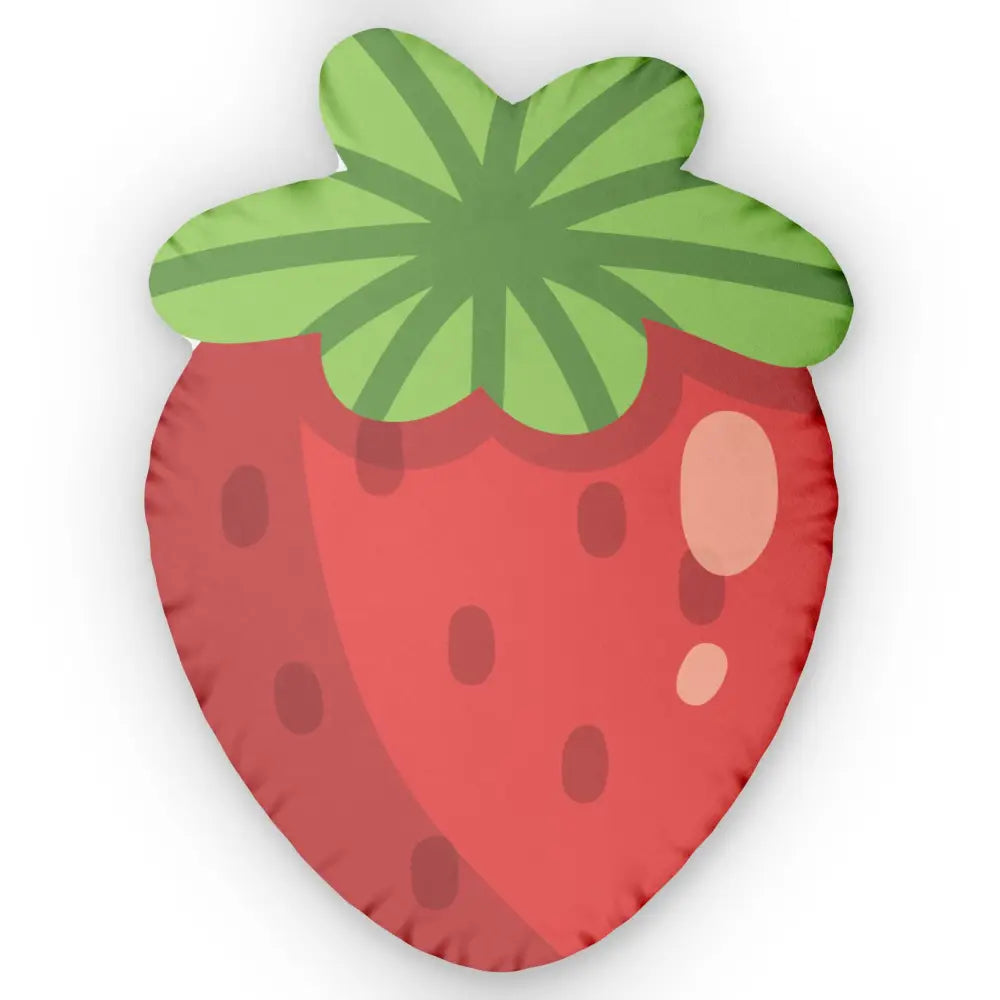 Vibrant colors strawberry-shaped pillow with green leaves, perfect cute gift idea
