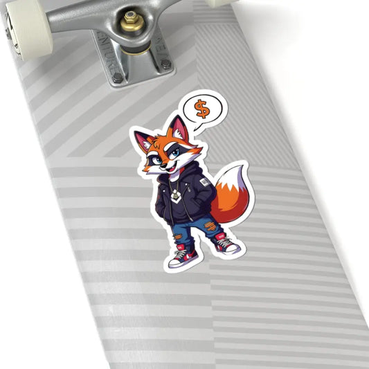Cartoon fox sticker with money on its mind, urban style animal art by PixiOnyx