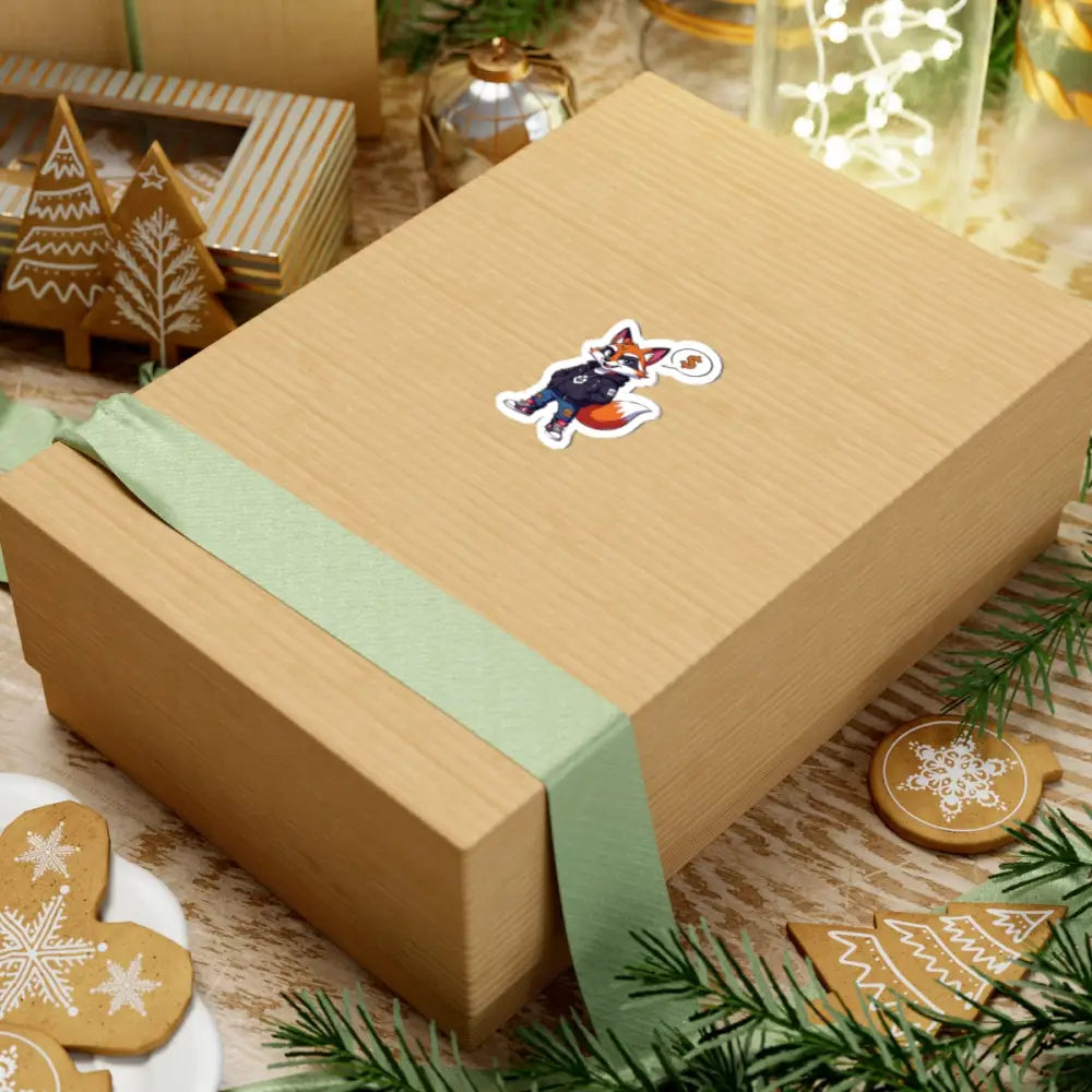 Wrapped gift box featuring Street Hustle Fox Kiss-Cut Sticker Urban Style Animal Art