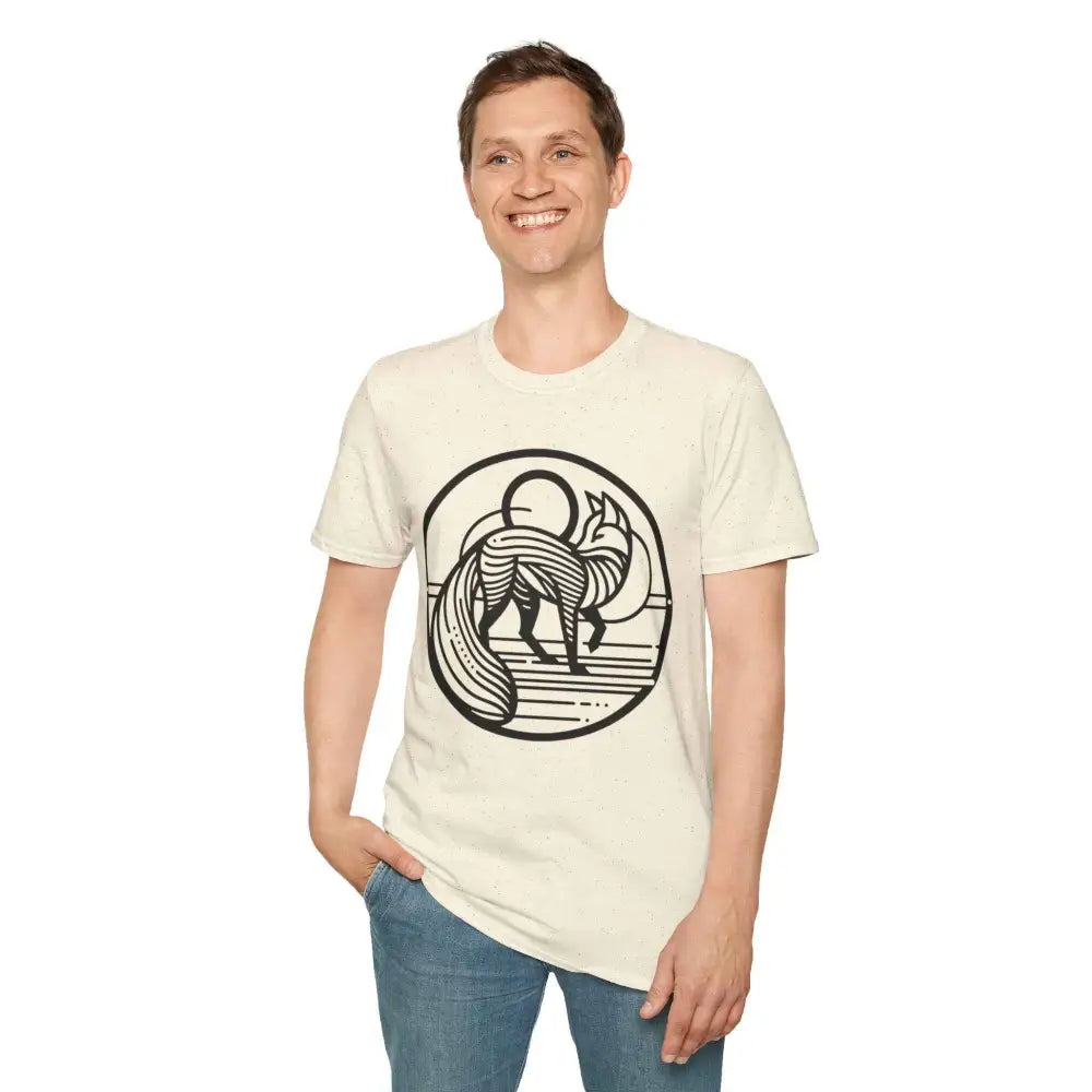 Unisex cream T-shirt with fox graphic, softstyle fabric, suitable for machine wash and tumble dry