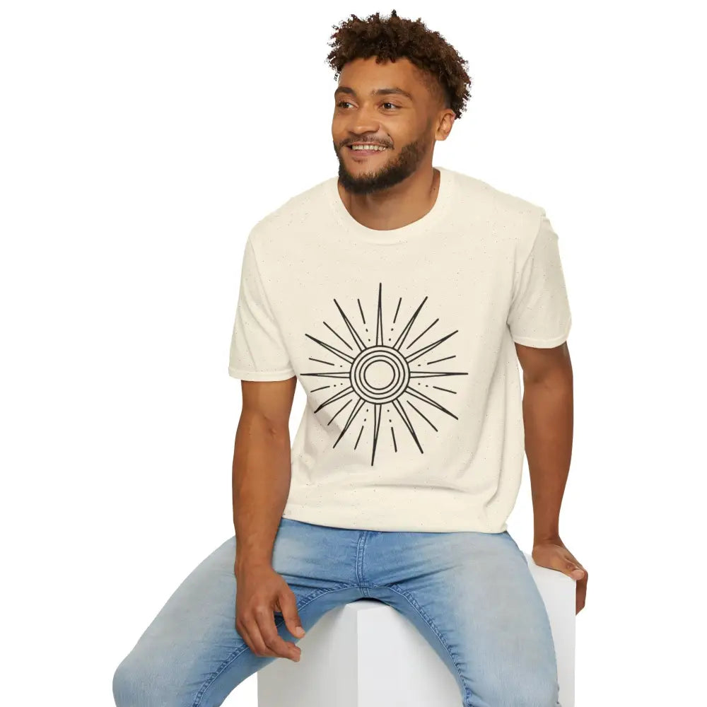 Unisex softstyle Sunshine Graphic T-Shirt with sun design, ideal for outdoor adventures and casual wear