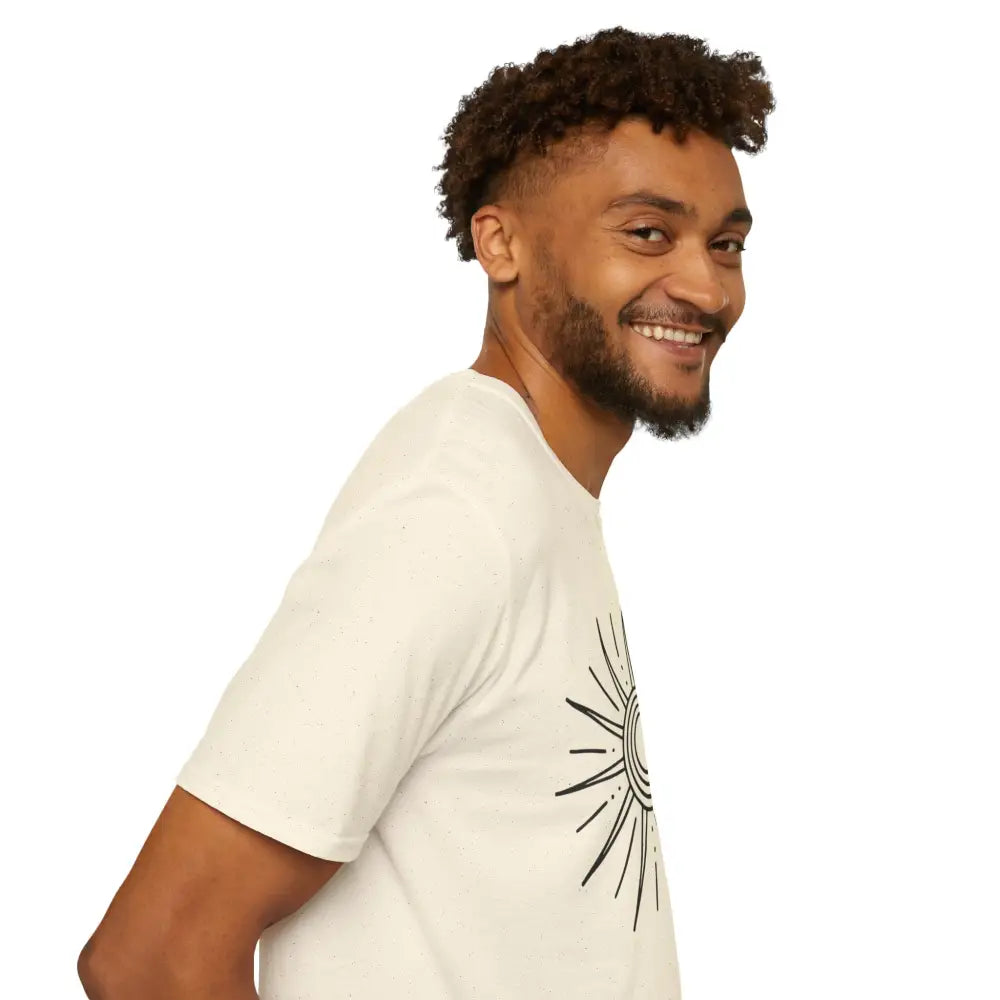 Unisex softstyle Sunshine Graphic T-Shirt with sun design, ideal for summer and outdoor wear