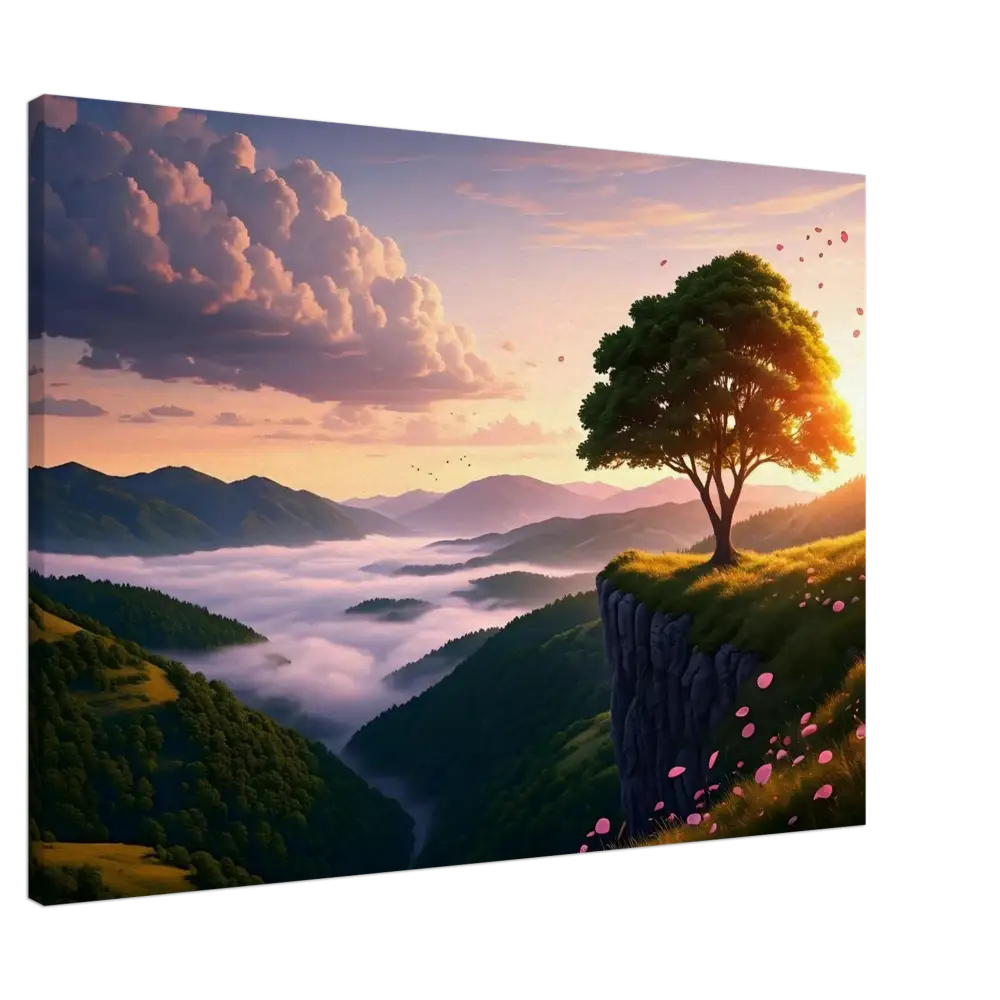 Serene Mountain Landscape Canvas Print in PixiOnyx The Edge of Dawn series
