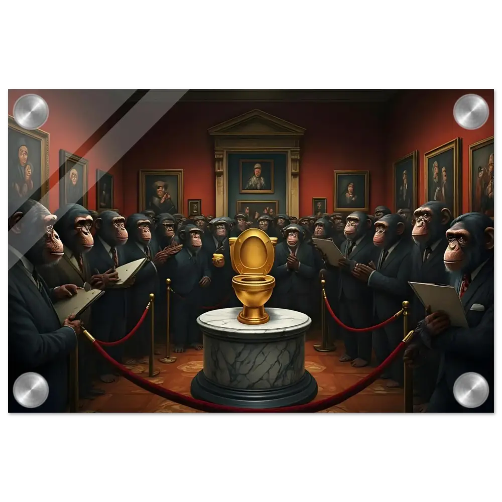 Golden Toilet displayed on The Golden Throne Acrylic Print by PixiOnyx Crystal-Clear Comedy Classic
