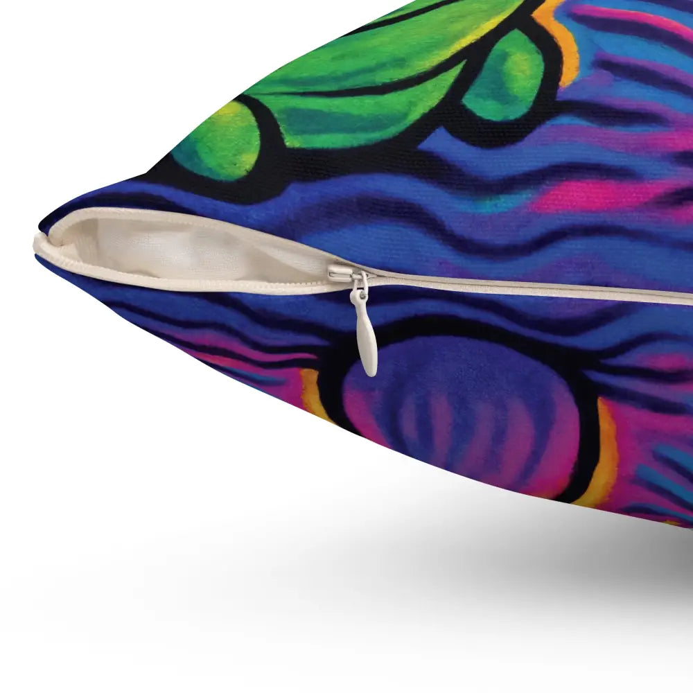 Colorful decorative throw pillow from PixiOnyx Psychedelic Decor featuring Shroomapillar Snack Attack design