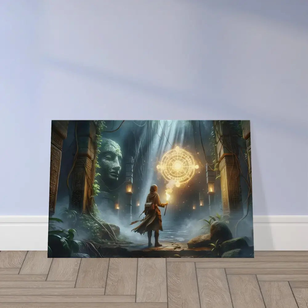 Fantasy art print of jungle glyphs and ruins on a Torchbearer Fantasy Canvas by PixiOnyx