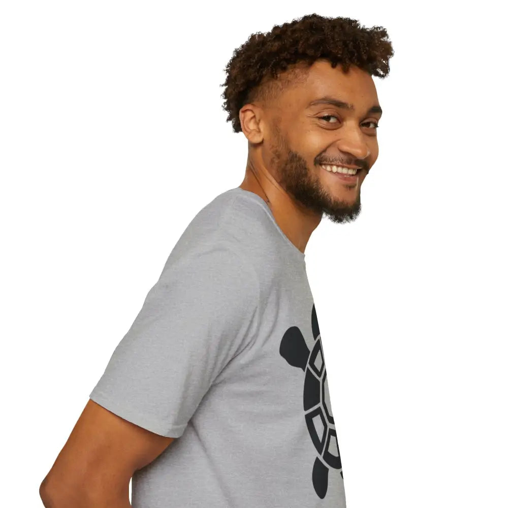 Light grey turtle graphic unisex tee eco-friendly casual wear with low heat care instructions