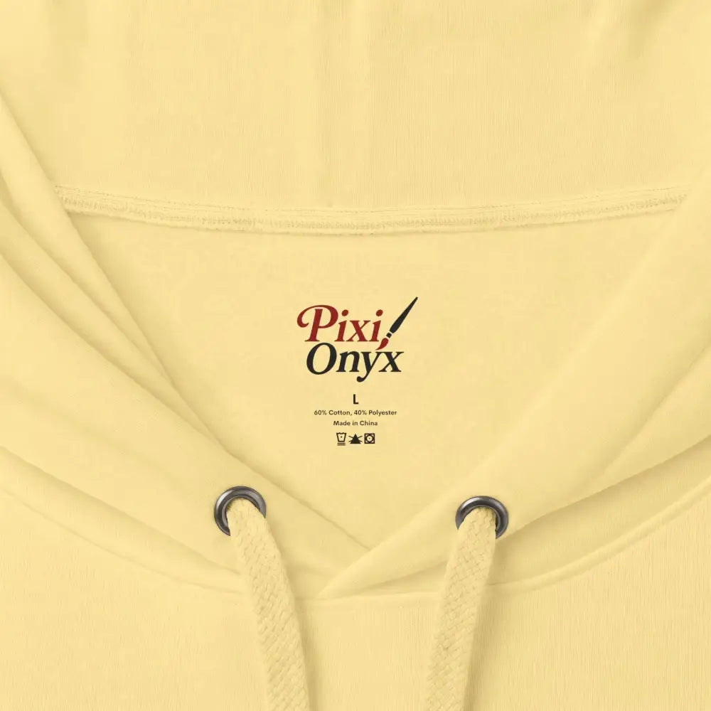 Unisex allegedly do i look guilty graphic hoodie in pale yellow cotton-poly heavyweight hooded sweatshirt with silver eyelets