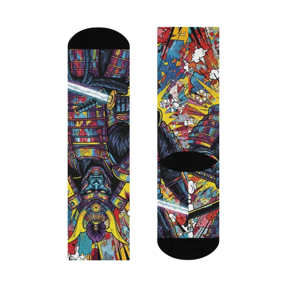 Vibrant samurai splash cushioned crew socks for stylish streetwear by PixiOnyx