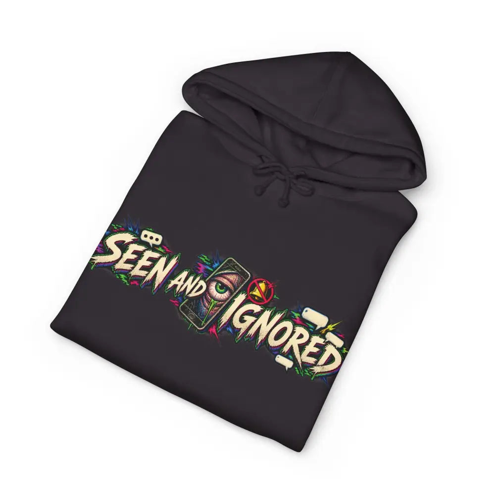 Black heavyweight hooded sweatshirt with vibrant graffiti style family group chat graphic and gaming-themed icons