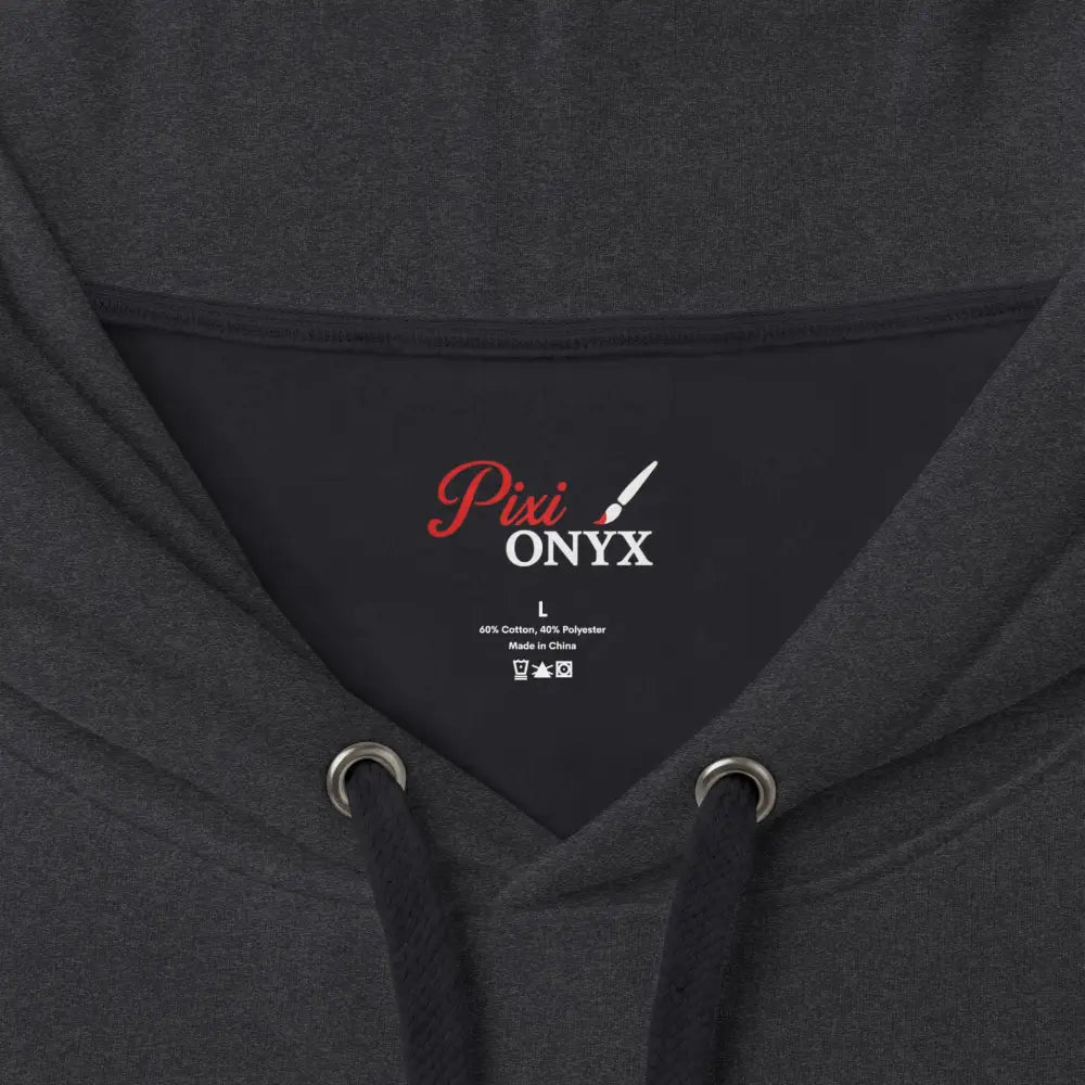 Dark gray heathered unisex heavyweight hooded sweatshirt with pipi onyx label for sweatshirt channels garage born fans