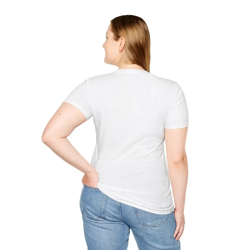 White unisex softstyle t-shirt with ribbed knit collar from Circular Metropolis design