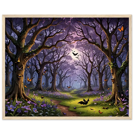 Enchanted forest painting framed poster displayed in Whispers of the Enchanted Forest PixiOnyx product