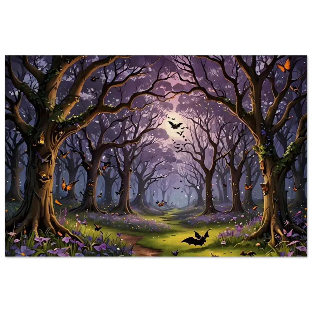 Enchanted forest wood print with bats and butterflies for PixiOnyx Whisper of Nature