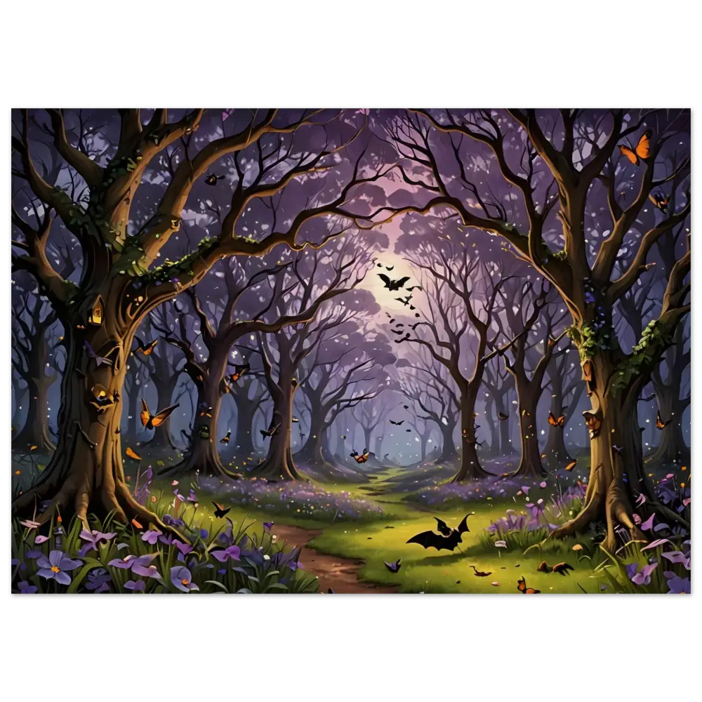 Enchanted Forest wood print with bats and butterflies for PixiOnyx Whispers of the Enchanted Forest