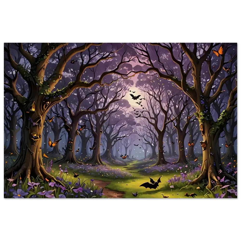 Enchanted forest print with bats and butterflies for PixiOnyx Whispers of the Enchanted Forest wood decor