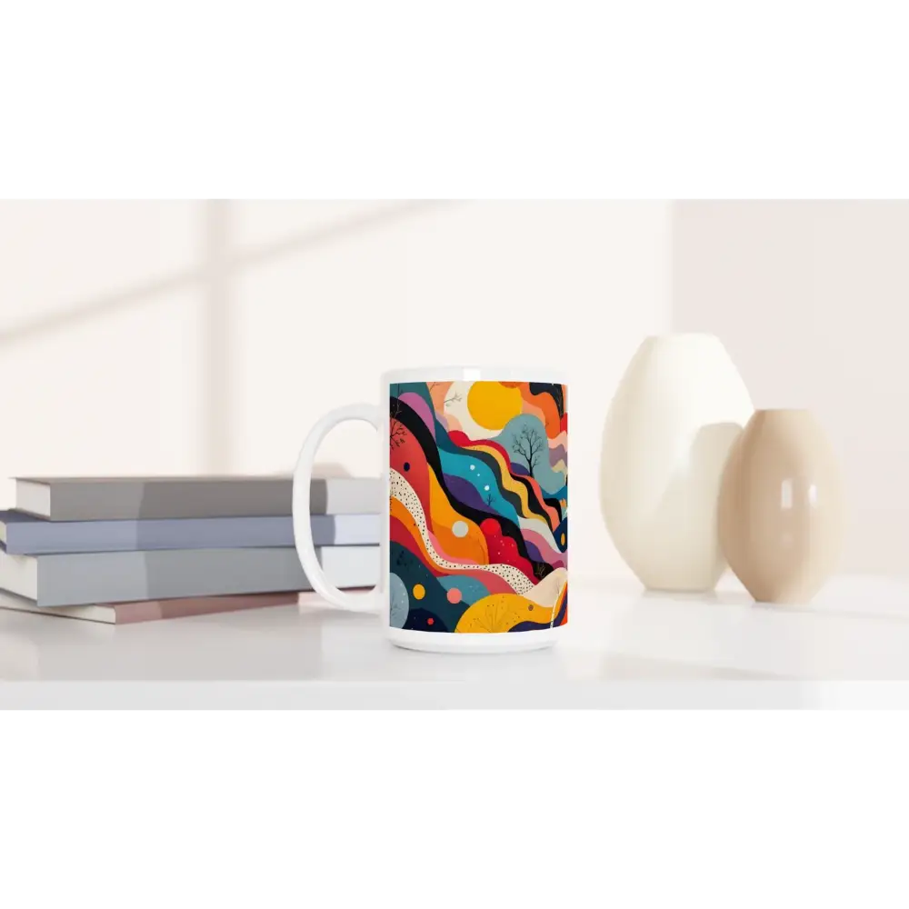 Colorful abstract patterned 15oz Ceramic Mug with Psychedelic Landscape Flowstate design