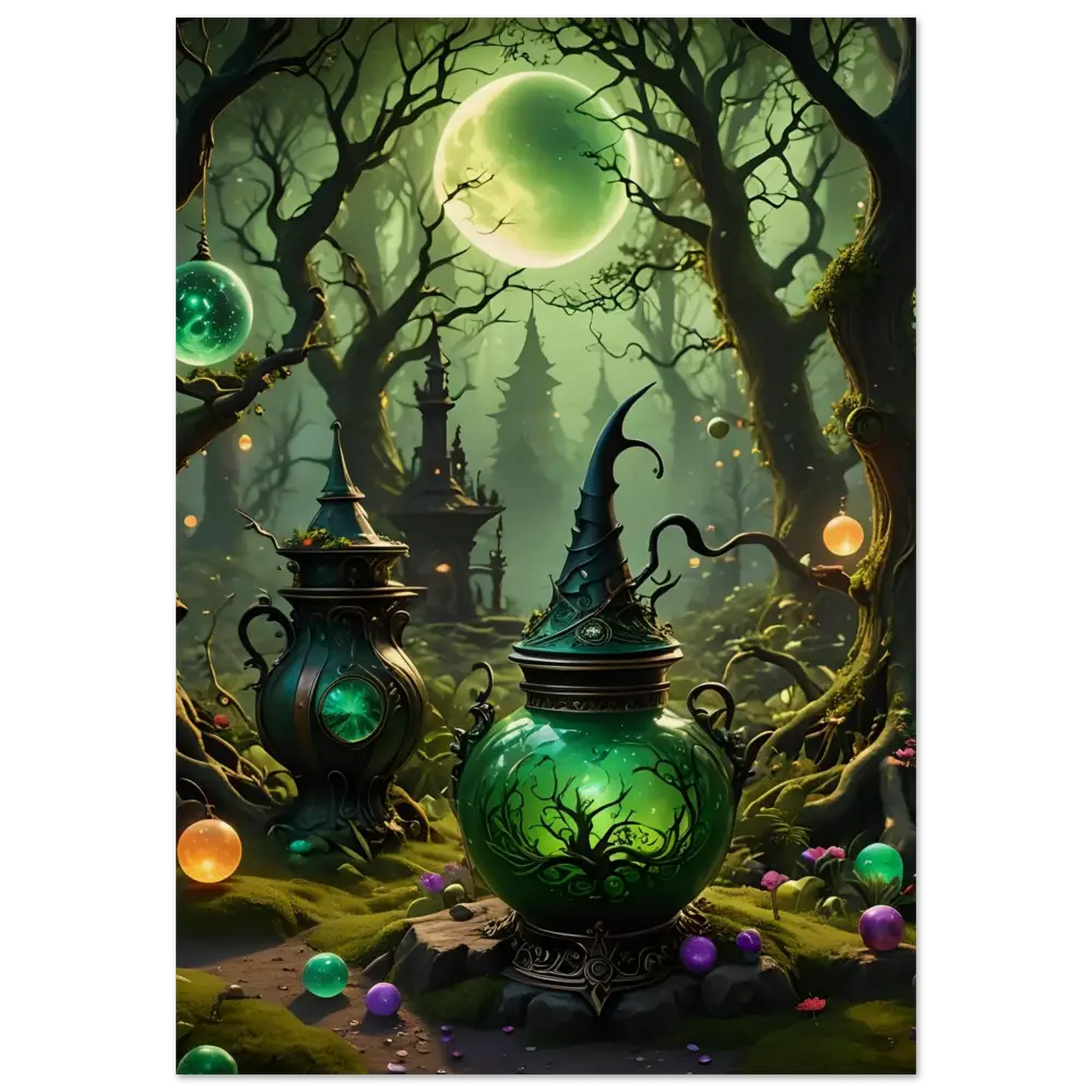 Green witchs brew pot rustic magical wall art for Witchcraft Forest wood print