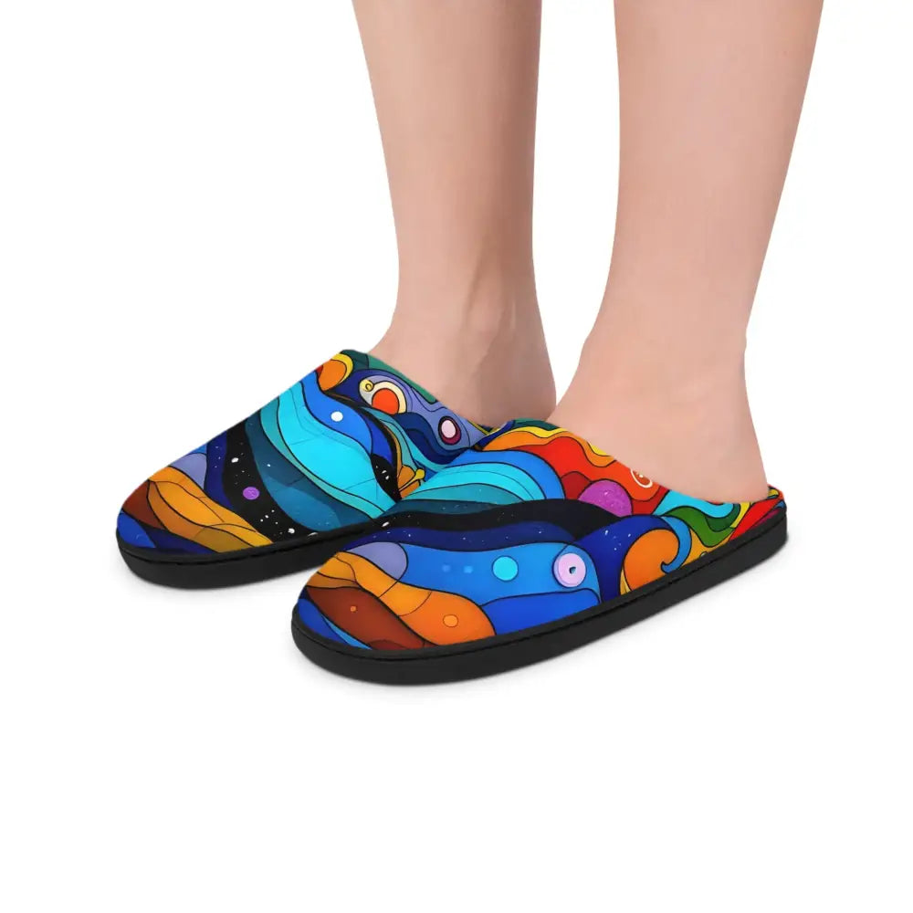 Colorful abstract-patterned women’s indoor slippers Layered Spectrum by PixiOnyx