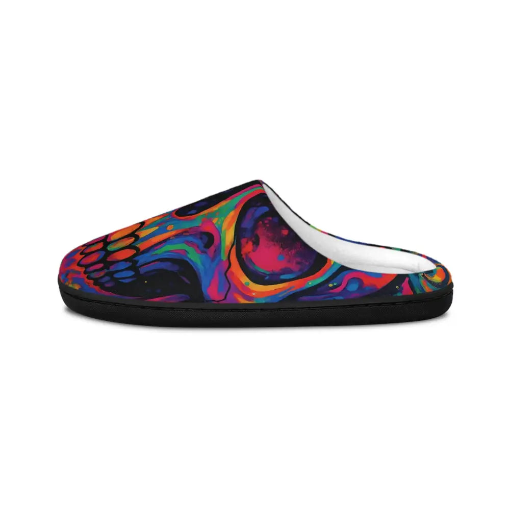 Colorful skull slipper from PixiOnyx Women’s Indoor Slippers with Neon Skeleton Art