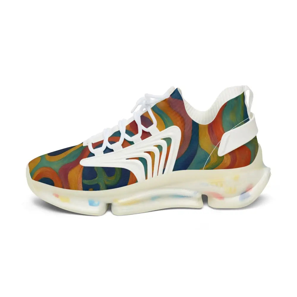 Colorful patterned athletic shoe from Women’s Mesh Sneakers Craniocolor Urban Camo Psychedelic Streetwear by PixiOnyx
