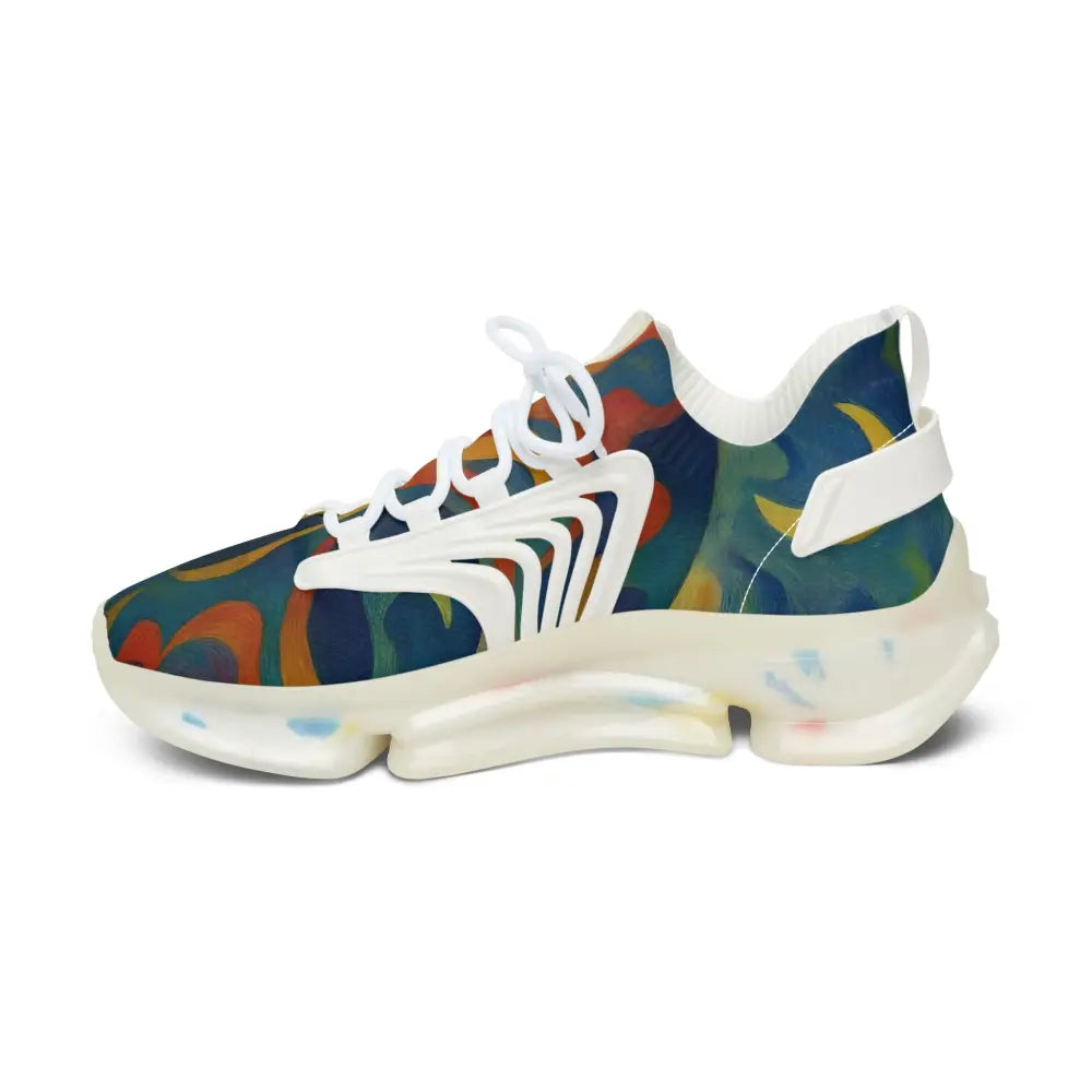 Patterned athletic shoe with white accents from Women’s Mesh Sneakers Craniocolor Urban Camo Psychedelic Streetwear