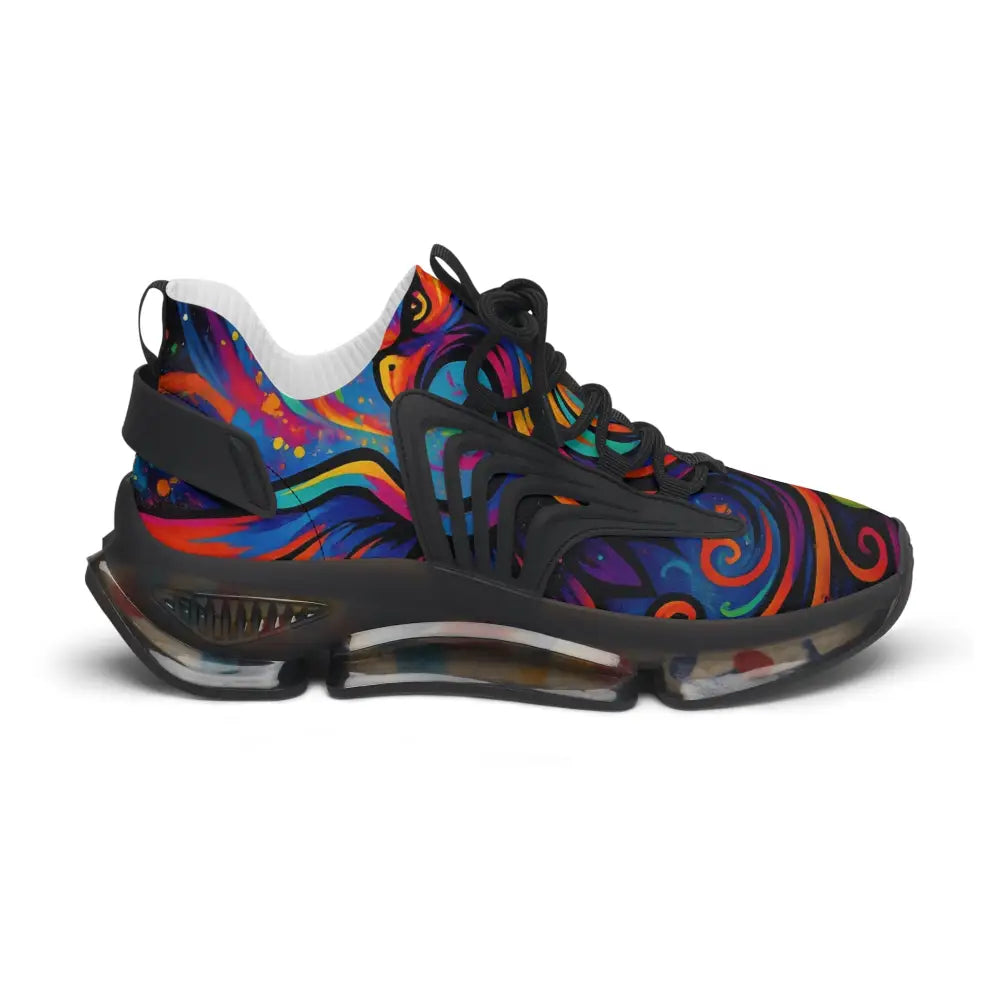Colorful patterned athletic shoe from Women’s Mesh Sneakers Rebirth in Neon Flame PixiOnyx Athletic Artwear