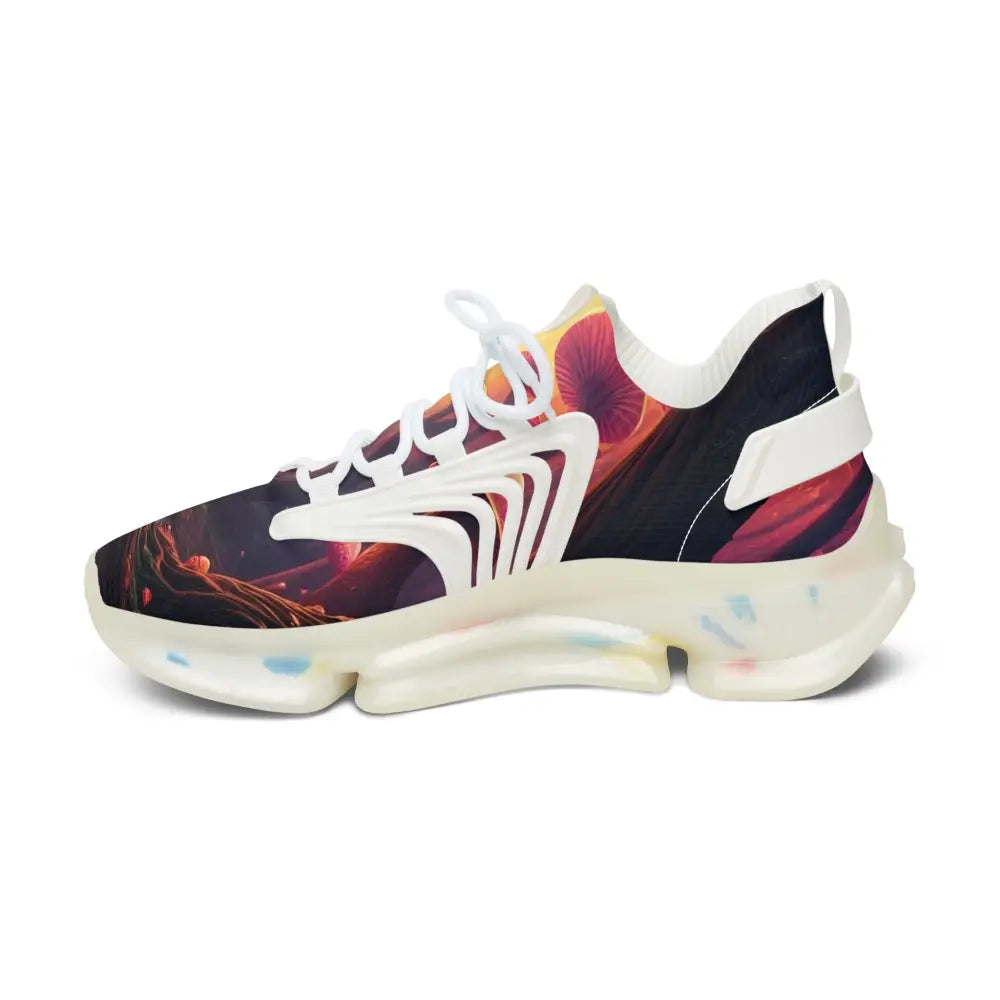 Colorful patterned athletic shoe from Women’s Mesh Sneakers Shroom Bloom PixiOnyx Surreal Streetwear