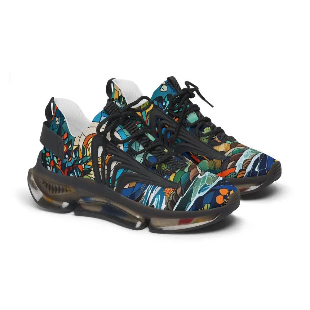 Patterned athletic shoes in Women’s Mesh Sneakers – Stained Horizon from PixiOnyx Chromatic Streetwear