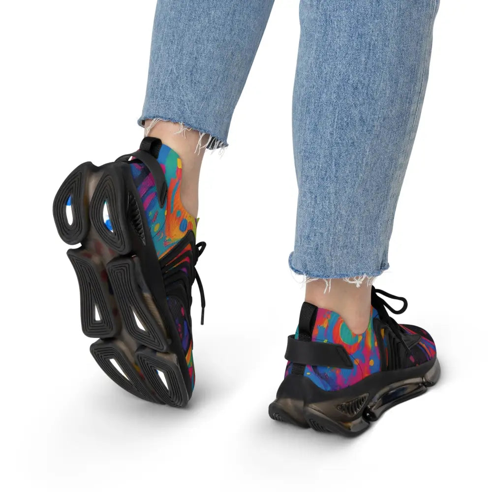 Colorful athletic women’s mesh sneakers in Voidspiral Mirage by PixiOnyx Psywave Footwear