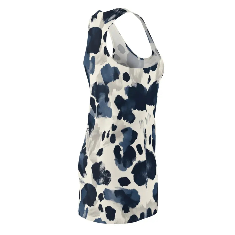 Women’s Racerback Dress in navy with abstract bloom pattern for summer wear