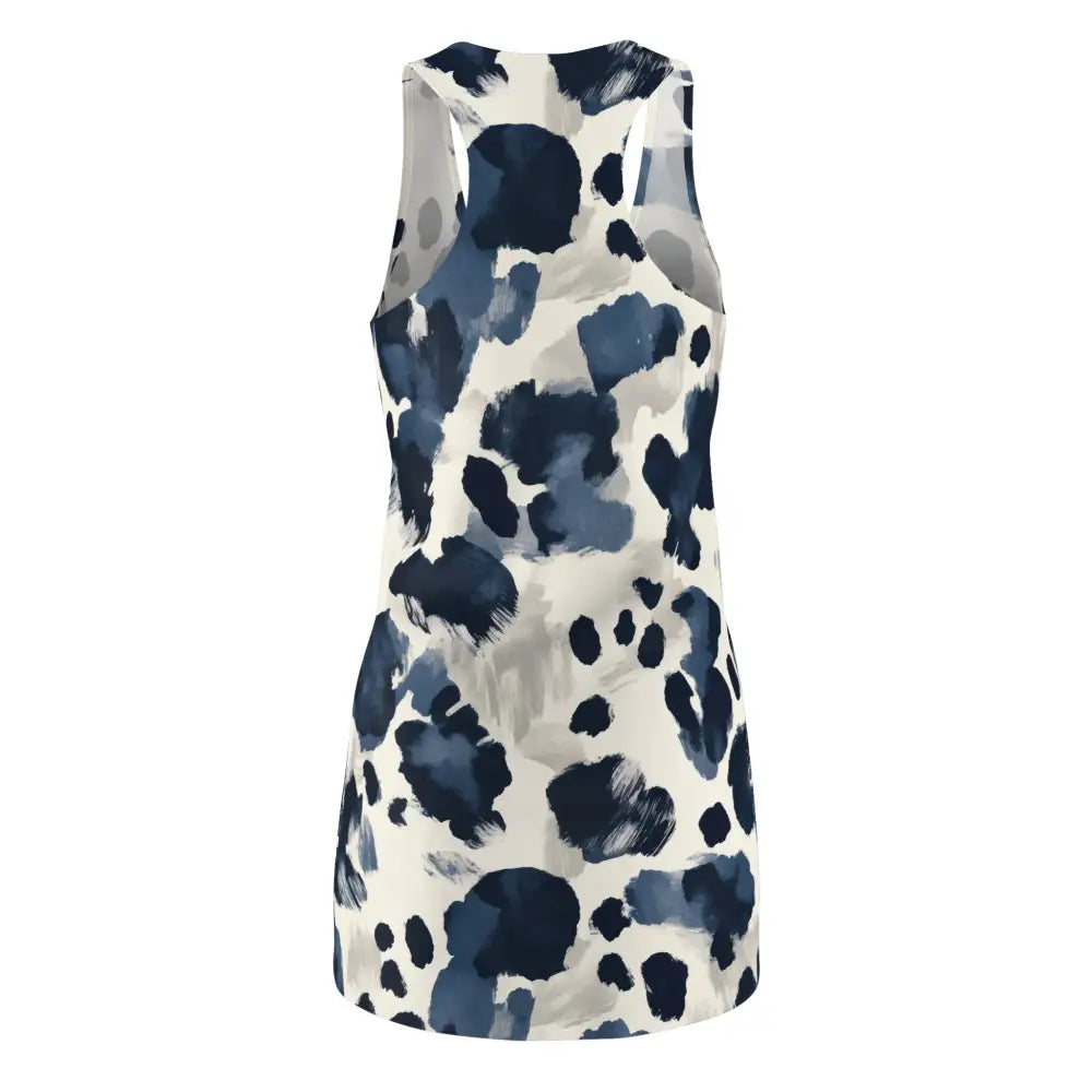 Sleeveless racerback dress with blue and gray abstract pattern for Women’s Racerback Dress Navy Abstract Bloom PixiOnyx Summerwear