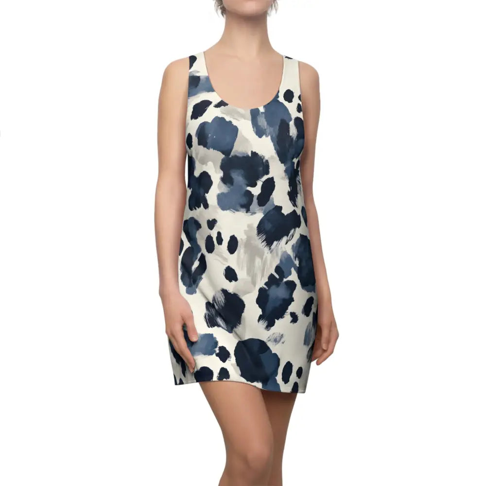 Sleeveless patterned mini dress in Navy Abstract Bloom design from PixiOnyx Summerwear
