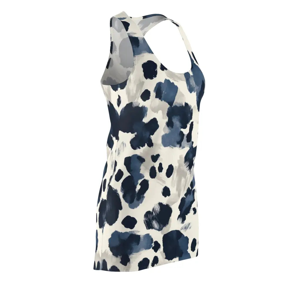 Sleeveless navy and white abstract bloom racerback dress for women by PixiOnyx Summerwear