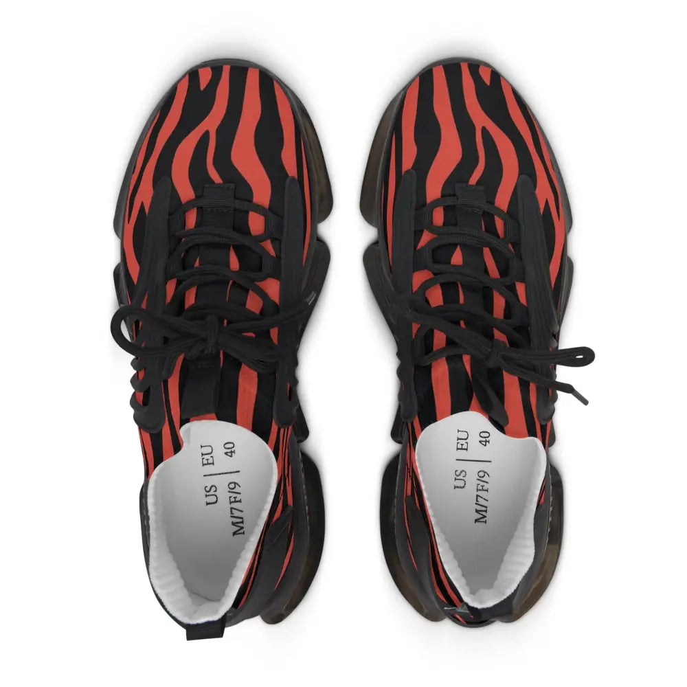 Women’s red black zebra mesh sneakers with bold animal print featuring lightweight eva sole and deodorant memory foam